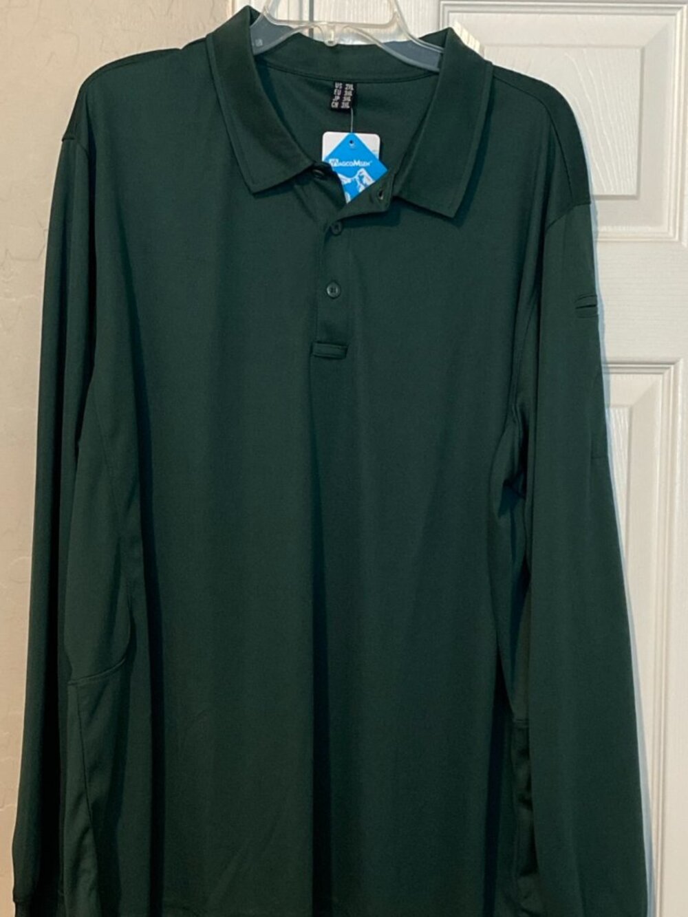 Magcomsen Men's Casual Lightweight Long Sleeve Polo Shirt Green - 2XL - NWT